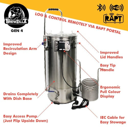 Gen 4 BrewZilla | All Grain Brewing System | Integrated Pump | Includes Wort Chiller | Wifi | Bluetooth| Rapt | 35L | 9.25G | 110V Brewmaster 